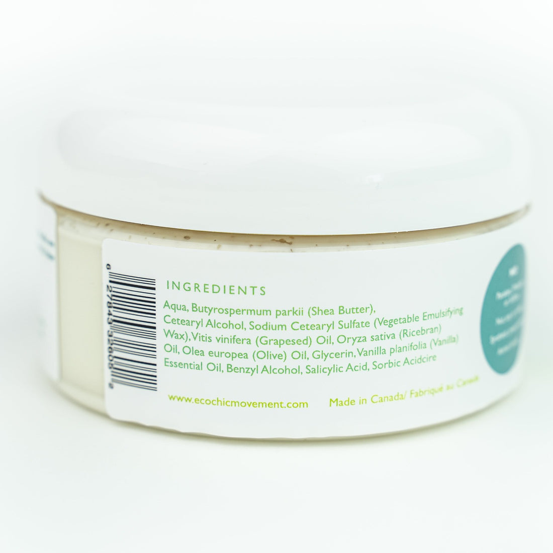 Non toxic skincare ingredients are listed on the side of a tub of natural body butter