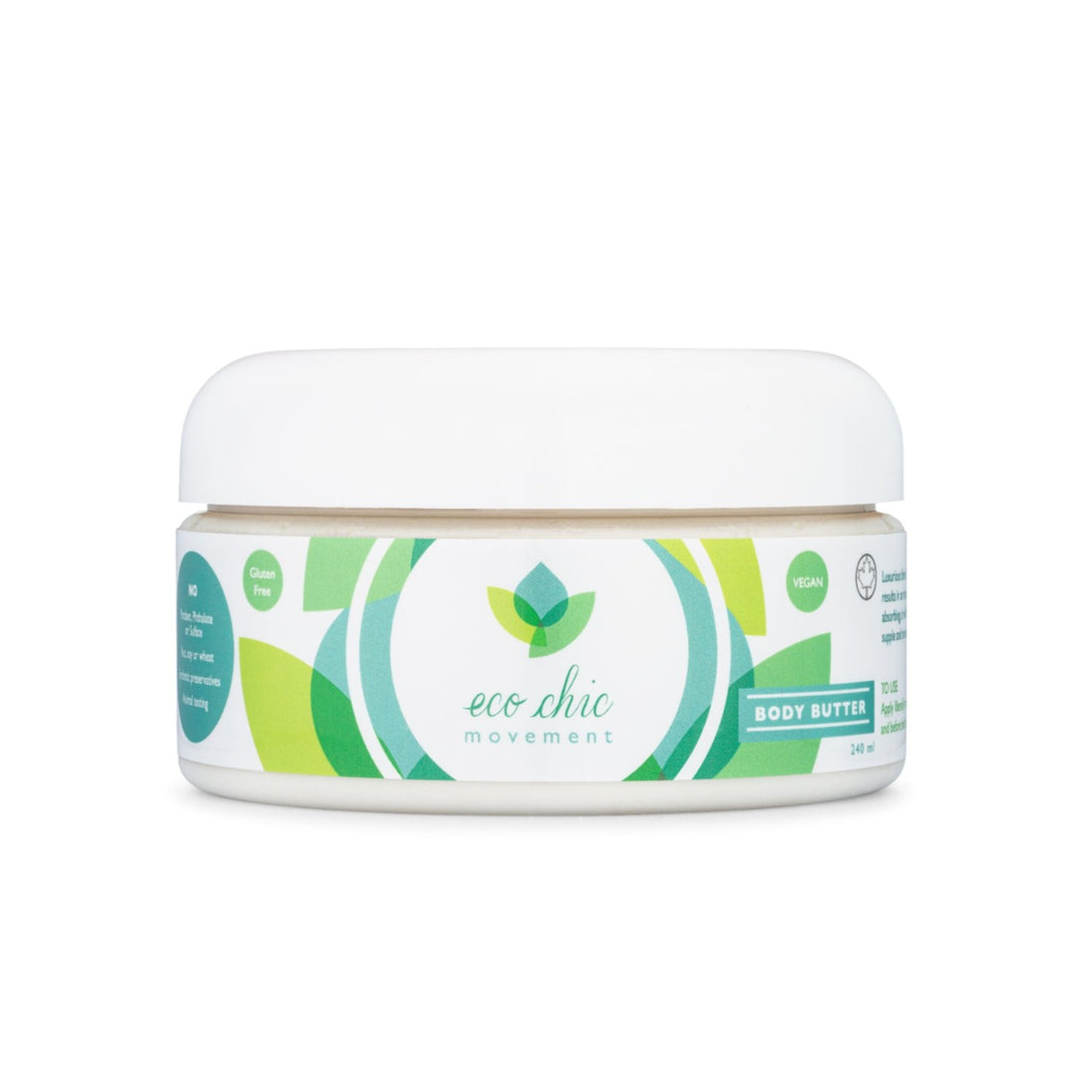 A tub of vegan, non toxic ,natural body butter from Eco Chic Movement